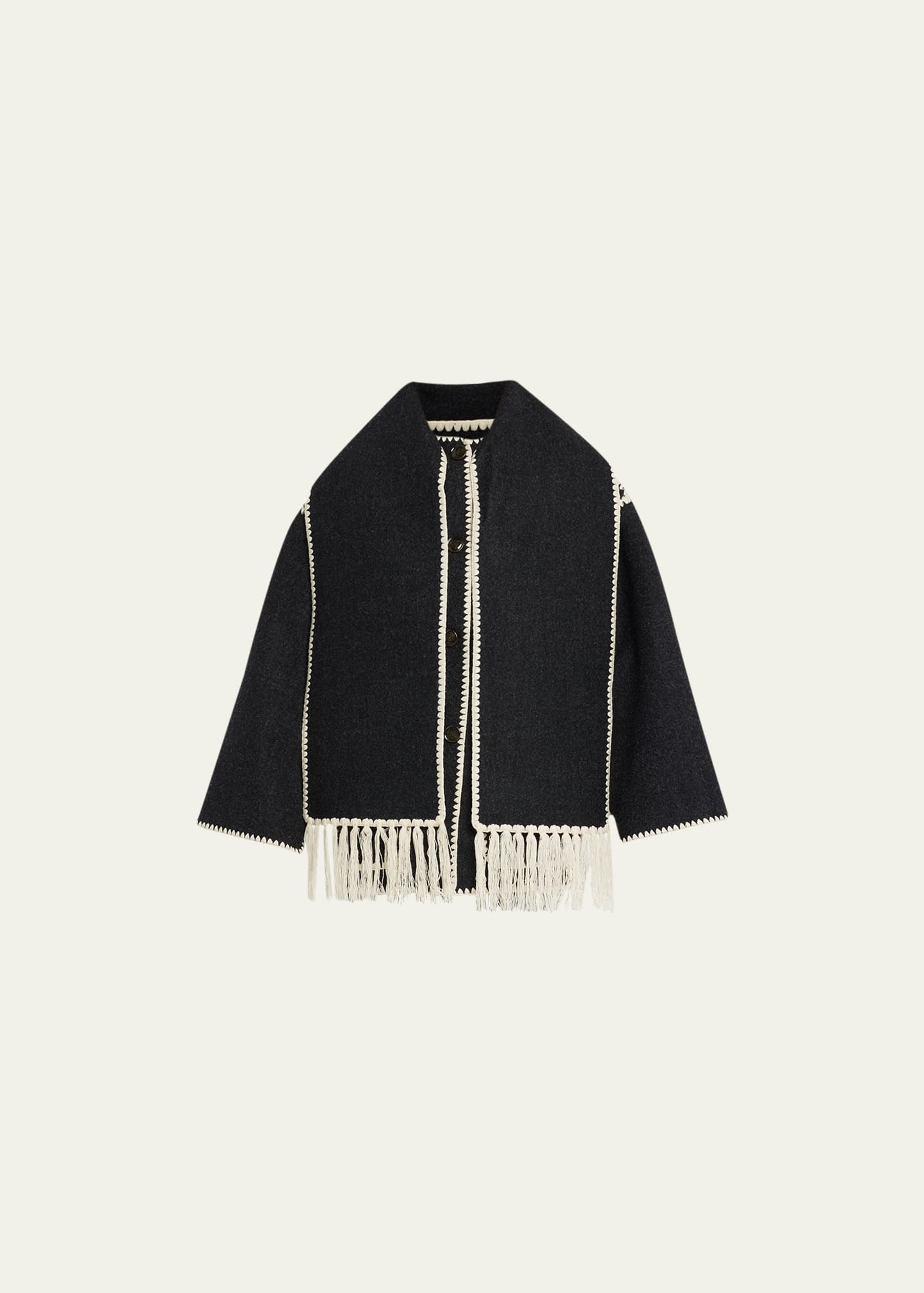 Toteme Embroidered Fringe Contrast-Trim Scarf Wool Jacket | Bergdorf Goodman