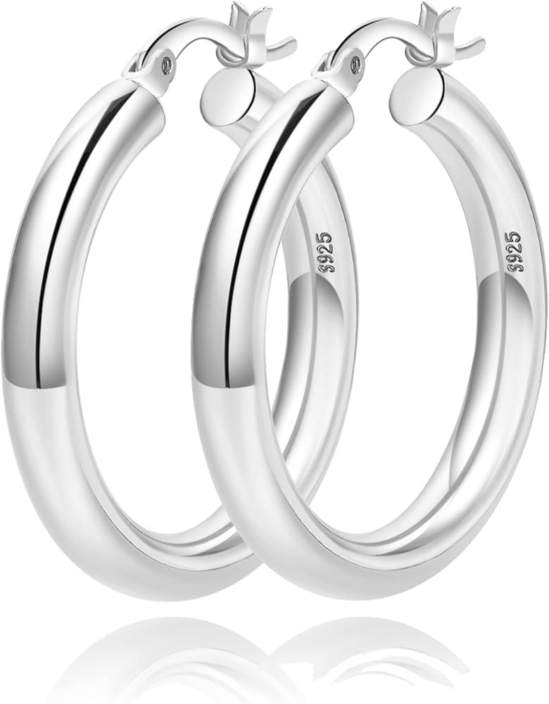 4mm Thick Gold Chunky Earrings Steling Silver Post Hoops Earrings For Women Hollow Tube Hoops Ear... | Amazon (US)