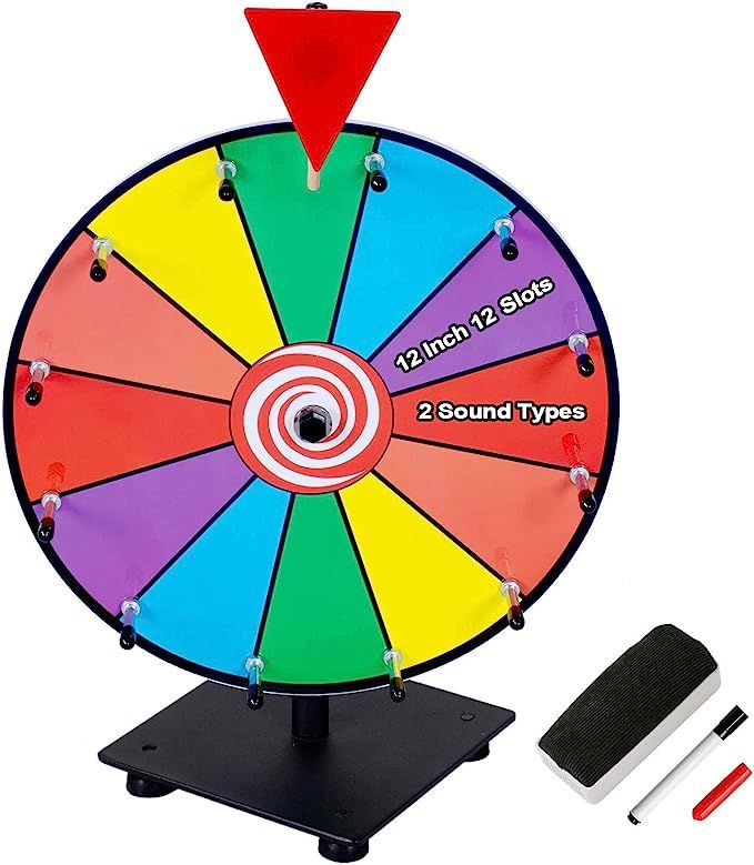 Klvied 12 Inch Heavy Duty Prize Wheel, 12 Slot Tabletop Color Spinning Wheel with 2 Model Clicker... | Amazon (US)