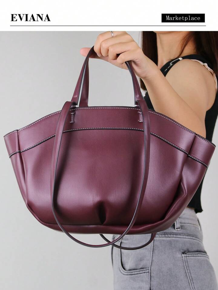 2024 Autumn/Winter New Angola Red Women's Bag, Coffee/Bordeaux Red Large Capacity Handbag & Shoul... | SHEIN