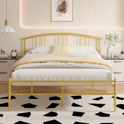 Firdavs Metal Platform Bed Frame with Curved Headboard, Steel Slat Support, No Box Spring Needed, Modern Glam Style | Wayfair North America