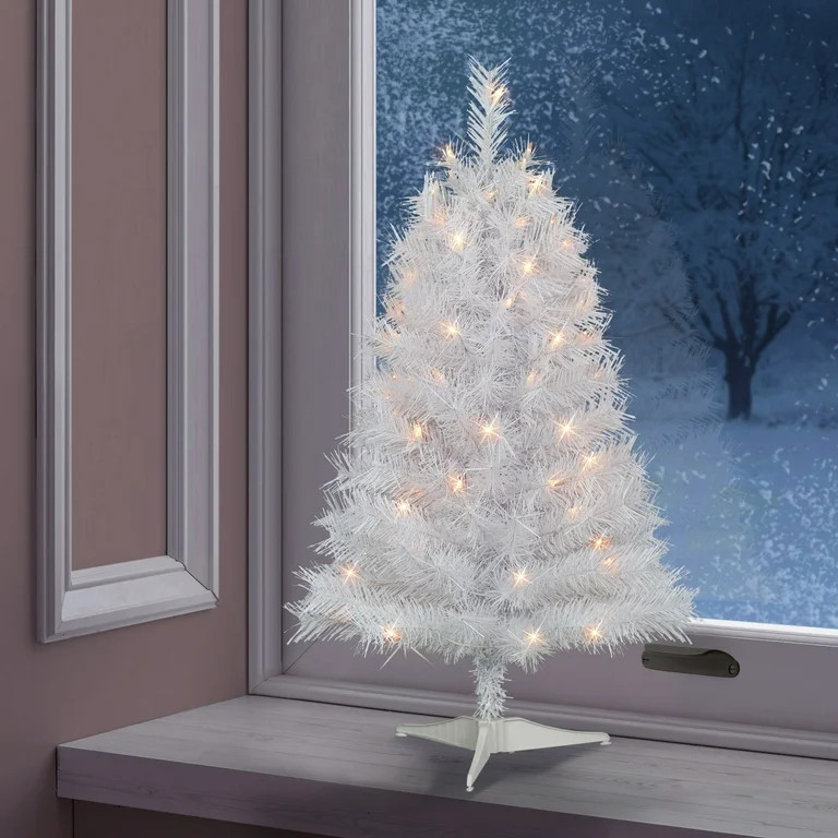 Puleo International  3 ft. Pre-Lit White Snow Ridge Artificial Fir Tree | Walmart (US)