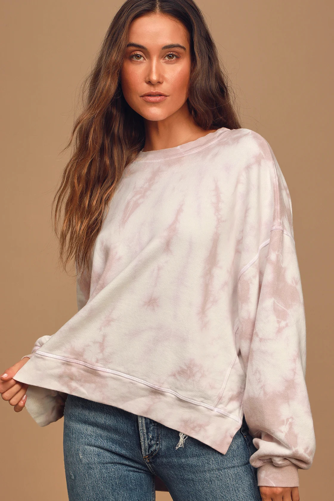 All Warmed Up Dusty Rose Tie-Dye Oversized Pullover Sweatshirt | Lulus