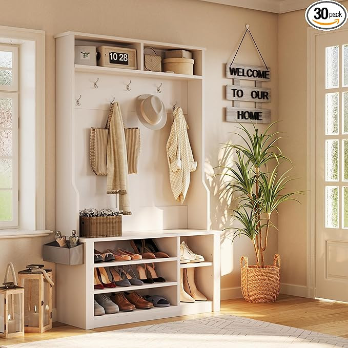 Aiho Hall Tree with Bench and Shoe Storage, 3-in-1 Entryway Bench with Coat Rack, Hall Tree with ... | Amazon (US)