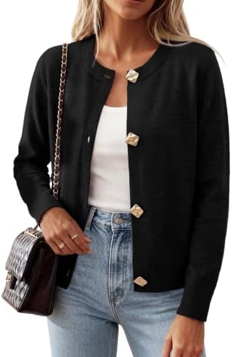 WIHOLL Lightweight Cardigan Sweaters for Women Y2k Fall Outfits 2026 | Cropped Length, Metal Butt... | Amazon (US)