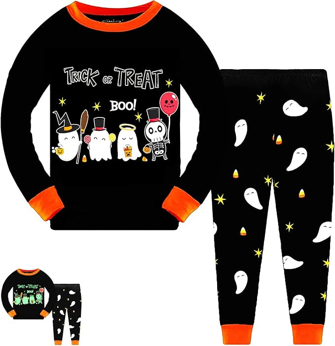 Tkria Kids Pajamas for Boys Skeleton Glow-in-The-Dark Cotton Sleepwear Toddler Clothes Halloween ... | Amazon (US)