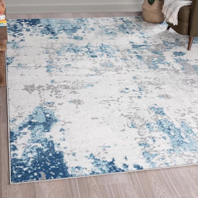 Corinne Power Loom Blue/Cream Area Rug | Wayfair Professional