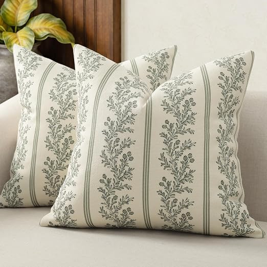 Vintage Throw Pillow Covers 20x20 Set of 2, Striped Floral Pillow Cover Botanical Patterned Decor... | Amazon (US)