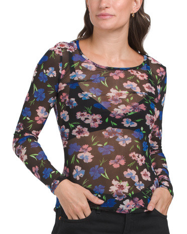 Floral Mesh Long Sleeve Top For Women | TJ Maxx
