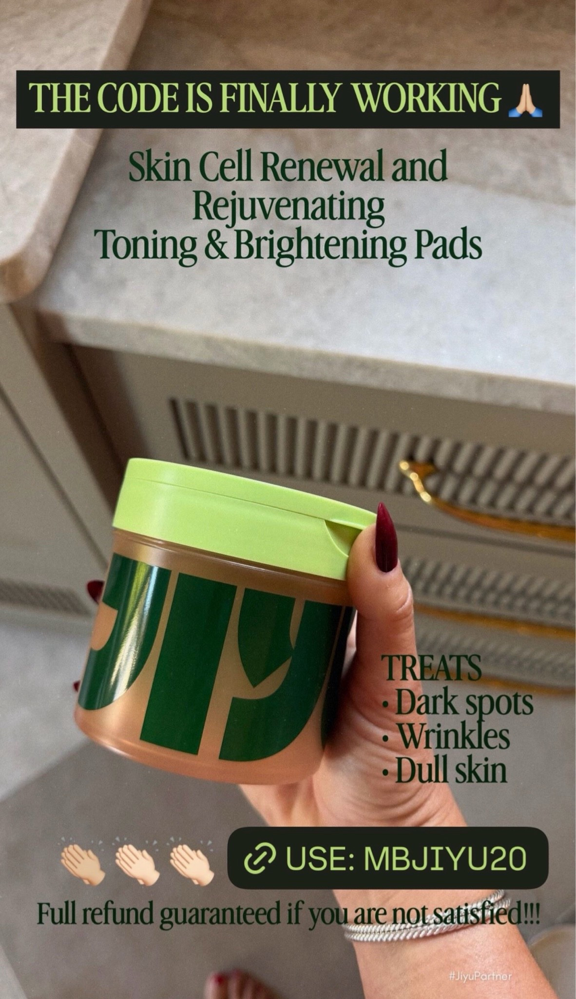 One of my favorite skincare products! These toning & brightening pads treat dark spots, dull skin & fine lines 🙌🏼 

Use code: MBJIYU20 to save!

#jiyupartner

#LTKSaleAlert #LTKBeauty #LTKdayinmylife