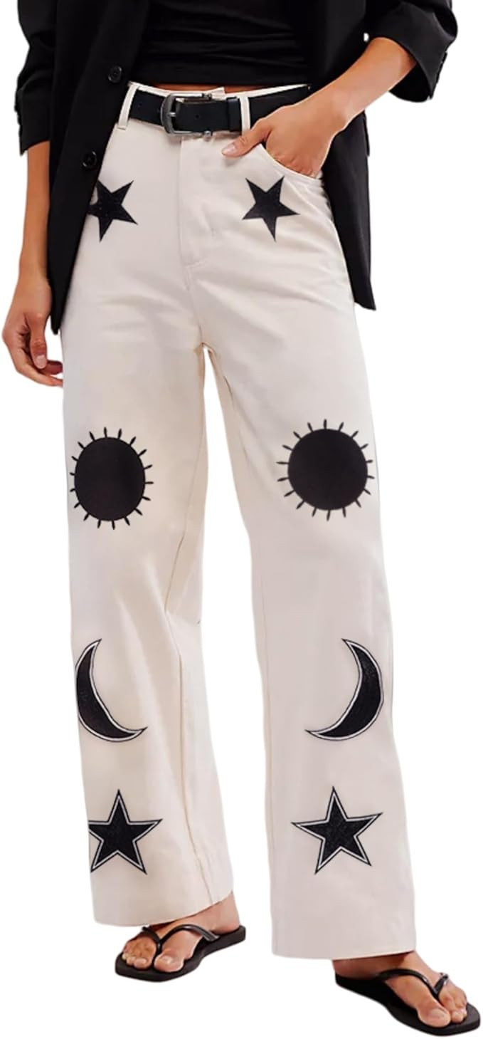 Kedera Women's Causal Star Embroidered Denim Pants Vintage Boyfriend Barrel Jeans Wide Leg Baggy ... | Amazon (US)