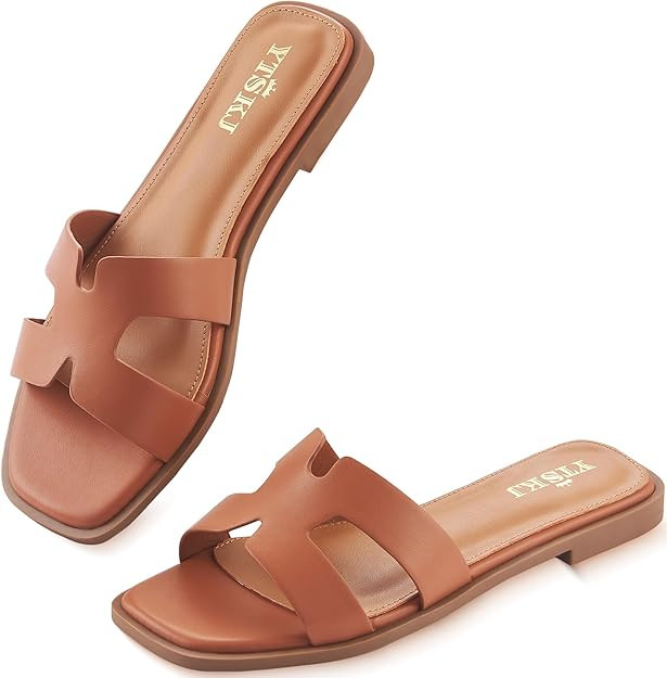 YTSKJ Sandals for Women dressy slides flat open toe comfortable soft leather slip on ladies casua... | Amazon (US)