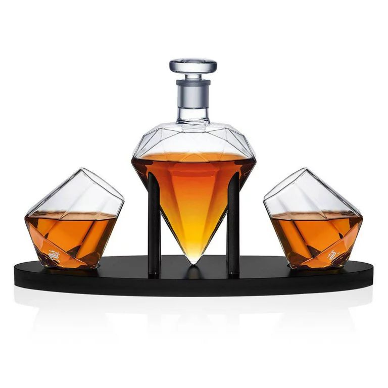 Dragon Glassware Diamond Whiskey Decanter, Lead-Free Crystal Clear Glass, with 2 Diamond Glasses ... | Walmart (US)