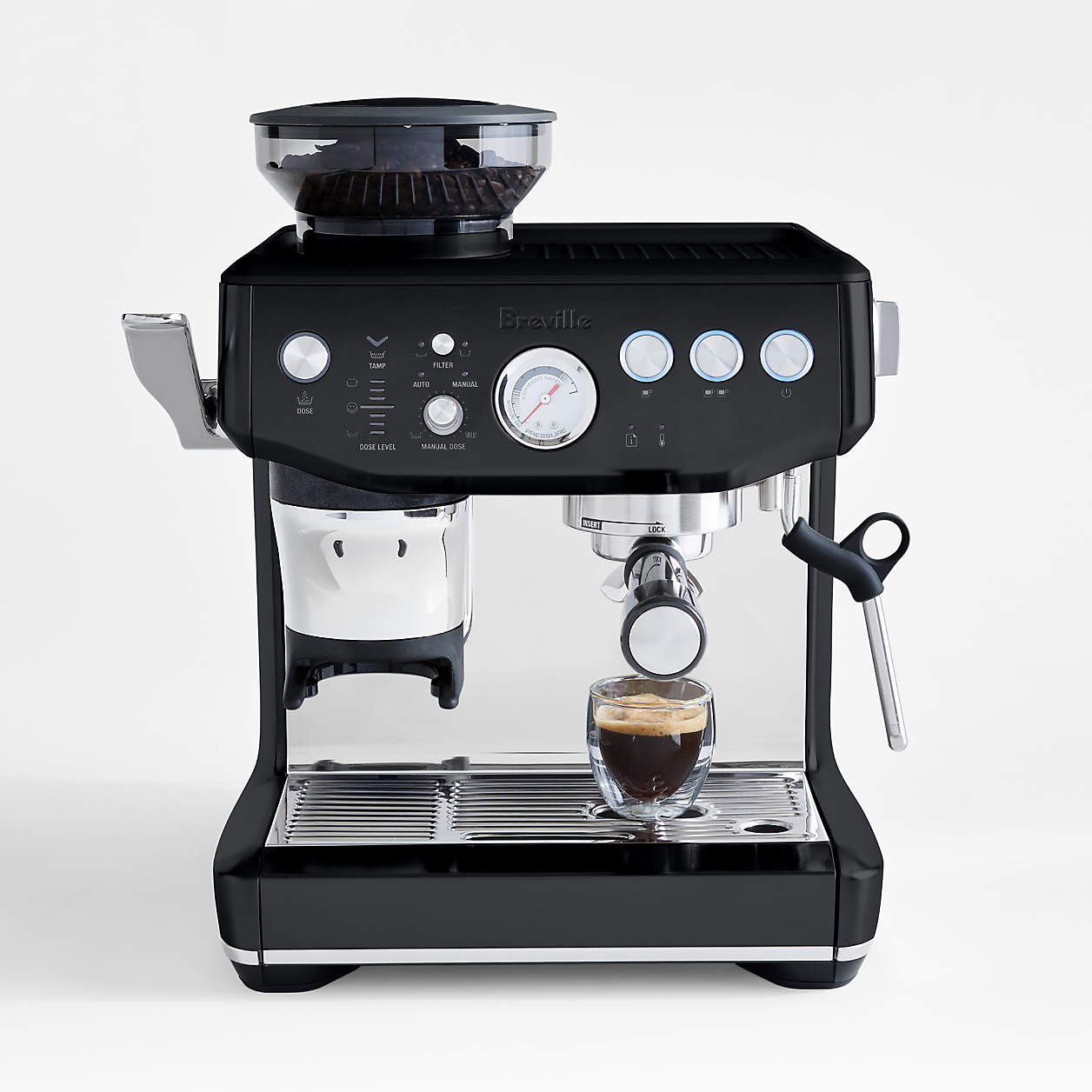 Breville Barista Express Impress Espresso Machine in Almond Nougat + Reviews | Crate & Barrel | Crate & Barrel