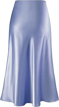 Modegal Women's Satin High Waist Hidden Elasticized Waistband Flared Casual A Line Midi Skirt | Amazon (US)