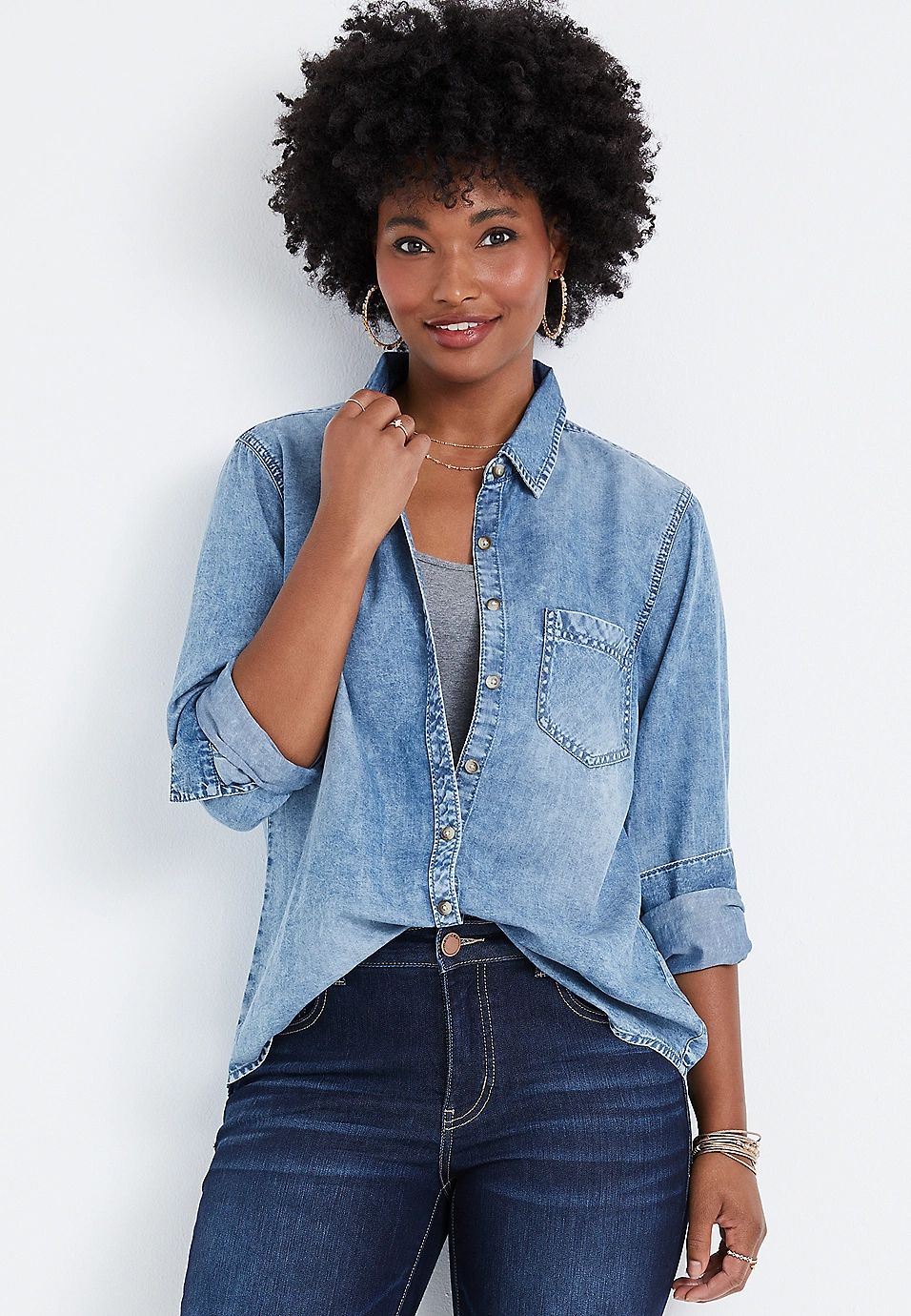 Chambray Button Down Shirt | Maurices