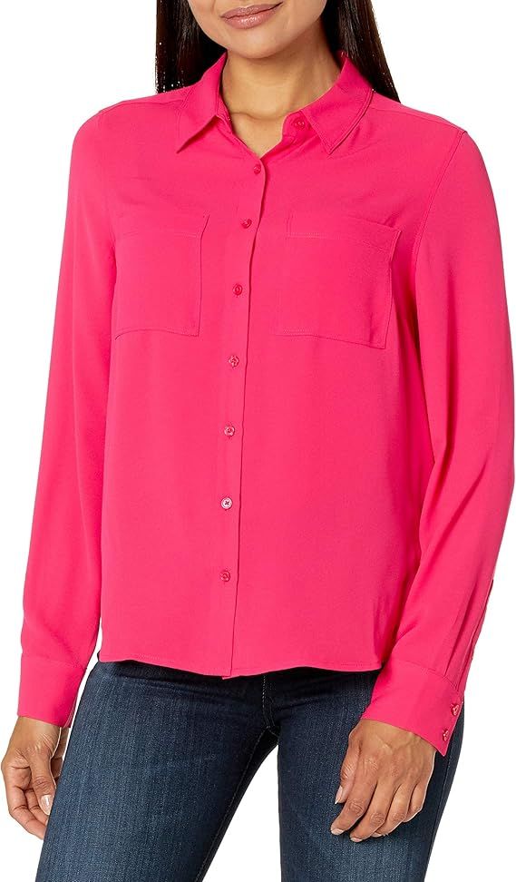 Lark & Ro Women's Georgette Long Sleeve Button Up Woven Top | Amazon (US)