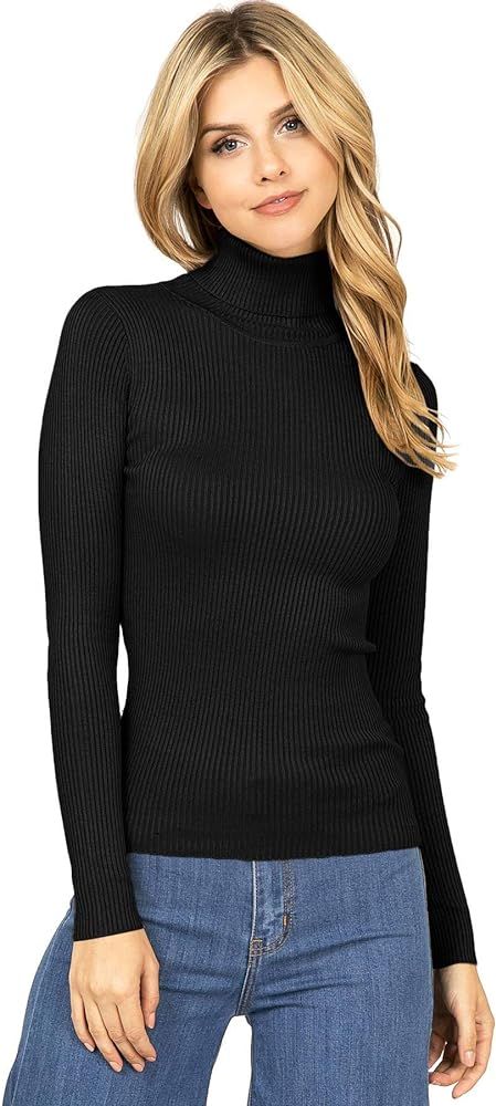 Ambiance Apparel Women's Ribbed Long Sleeve Turtleneck Top | Amazon (US)