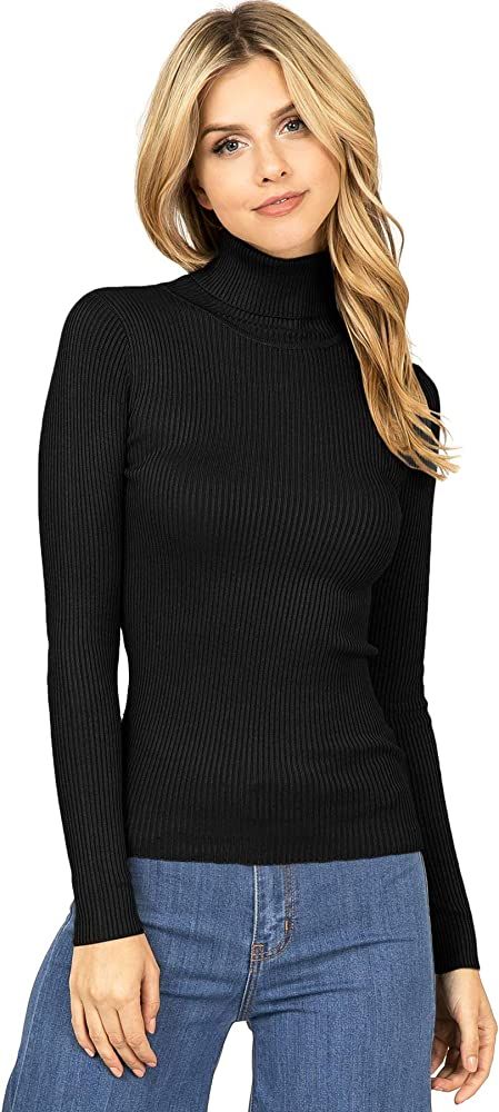 Ambiance Apparel Women's Ribbed Long Sleeve Turtleneck Top | Amazon (US)