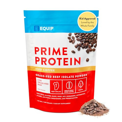 Equip Foods Prime Protein Powder | Clean, Grass Fed Beef Protein Powder | Carnivore Protein Isolate | Paleo, Keto Friendly, Gluten & Dairy Free | Helps Build & Repair Tissue | 30 Servings, Iced Coffee | Amazon (US)