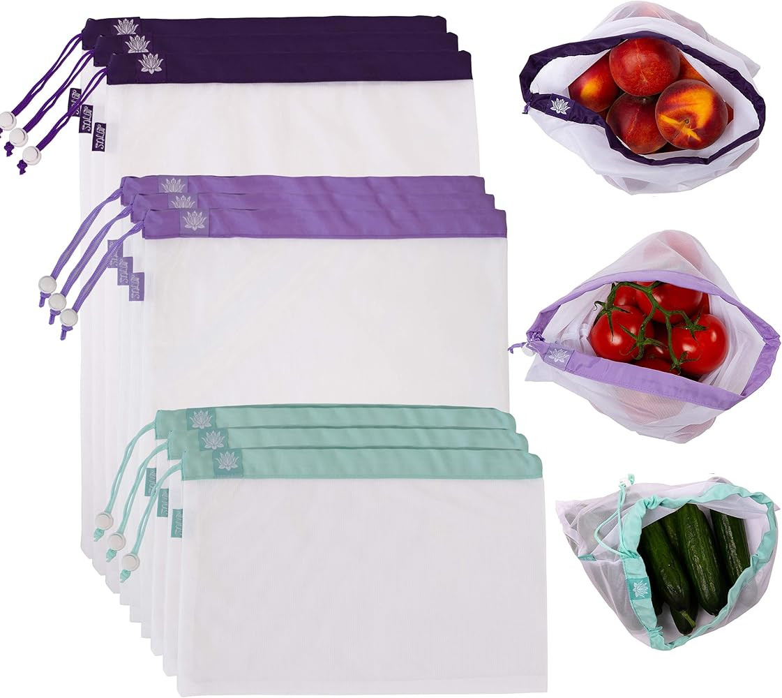 Lotus Produce Bags (9pcs) Reusable Netted Mesh bag - Zero-Waste Non-Plastic, Eco-Friendly, Washab... | Amazon (US)