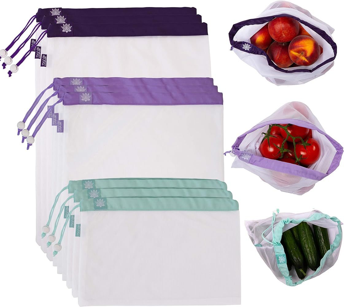 Lotus Produce Bags (9pcs) Reusable Netted Mesh bag - Zero-Waste Non-Plastic, Eco-Friendly, Washab... | Amazon (US)