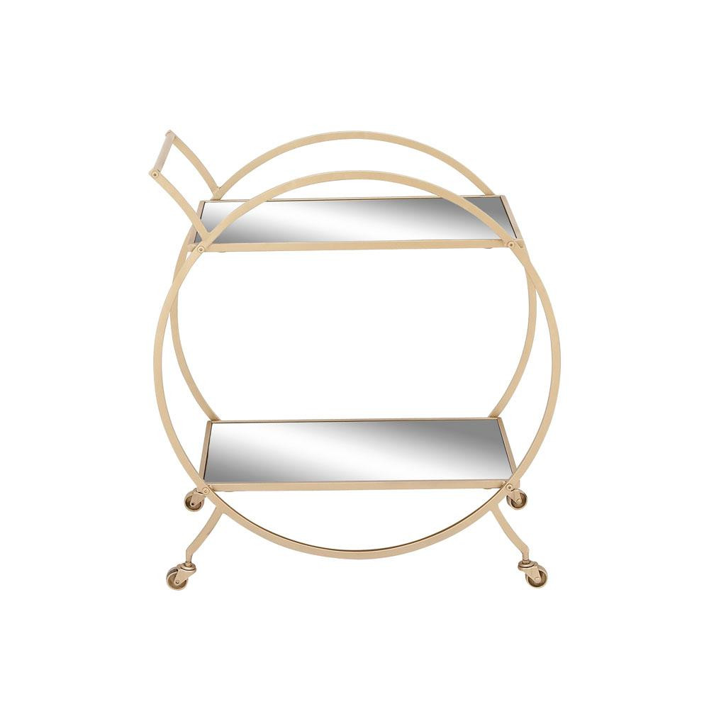 Litton Lane 2-Tiered Iron and Glass Round-Framed Rectangular Tray Cart in Metallic Light Gold and Re | The Home Depot