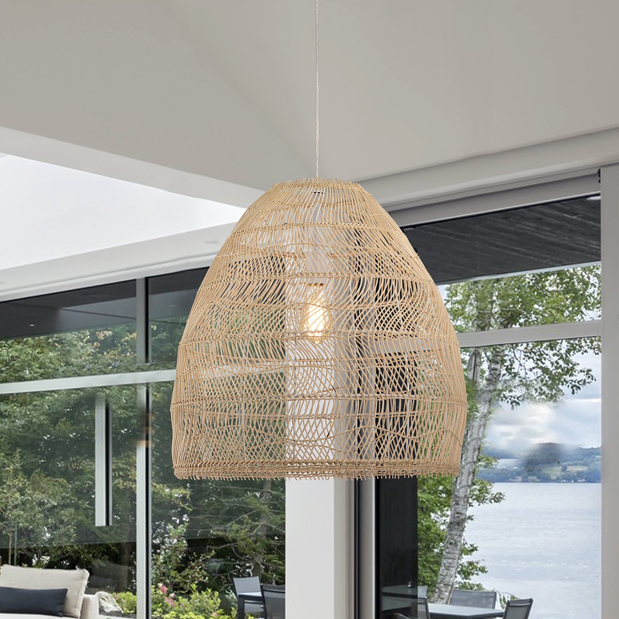 Luka Cream 1-Light Rattan Dome Basket Pendant Light - Walmart.com | Walmart (US)