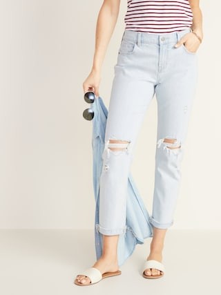 Mid-Rise Distressed Boyfriend Jeans for Women | Old Navy (US)