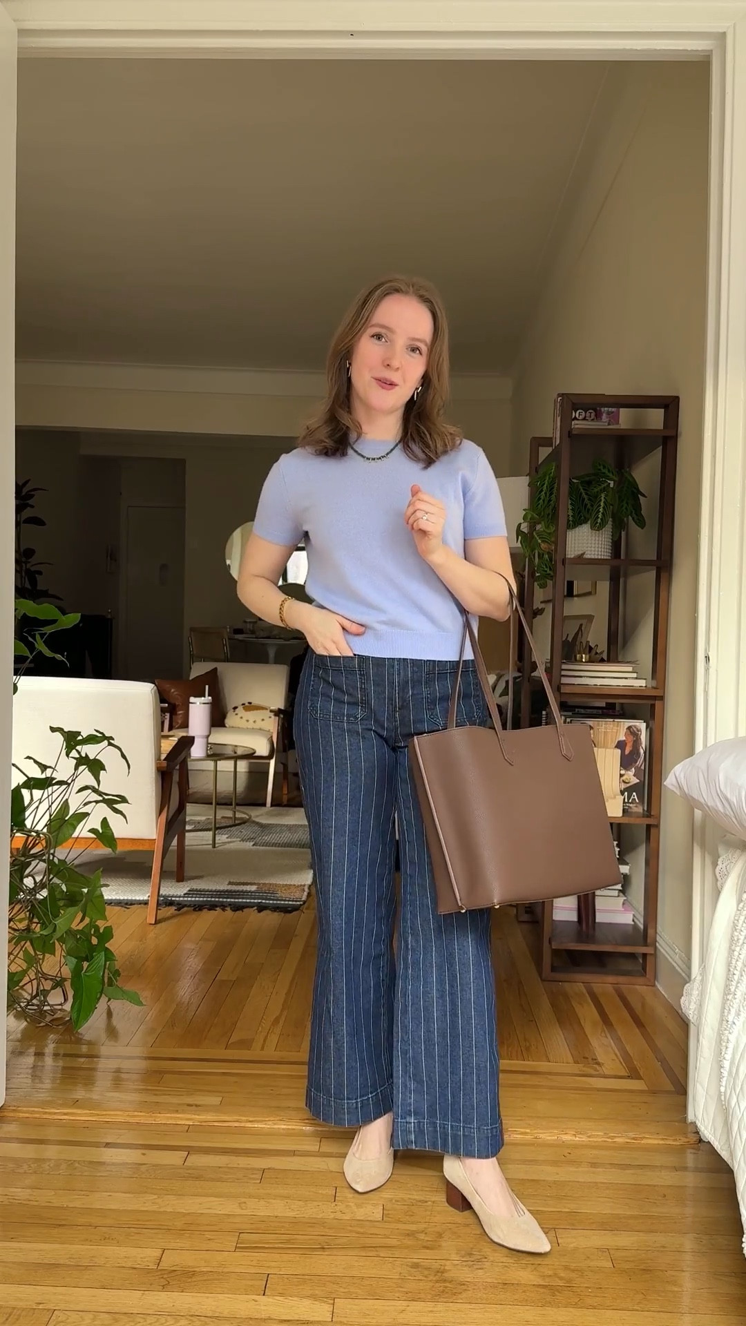On sale work wear outfit. Cashmere tee free shipping size up 1 
Striped pants on sale  0 petite (I’m 5ft 2 117lbs usually 0-2 size)

#LTKSaleAlert #LTKWorkwear
