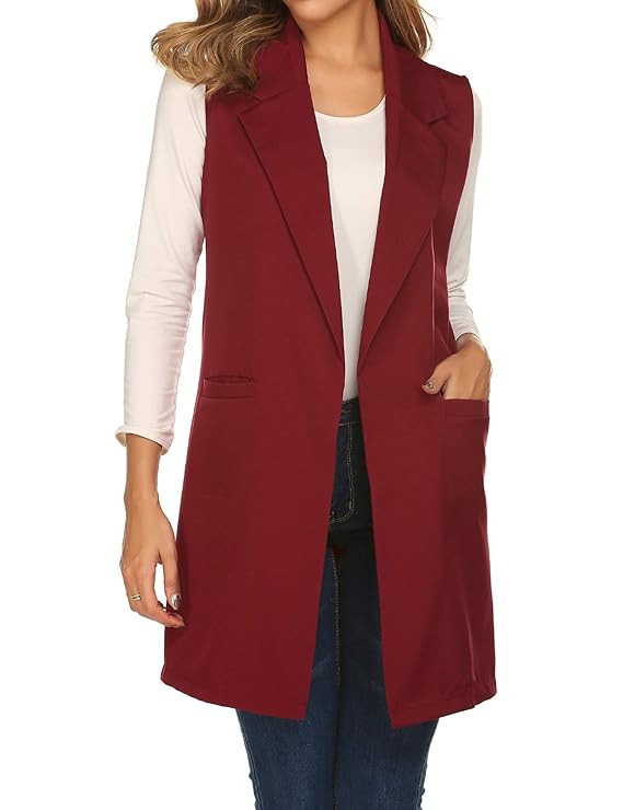 Showyoo Women's Long Sleeveless Duster Trench Vest Casual Lapel Blazer Jacket | Amazon (US)