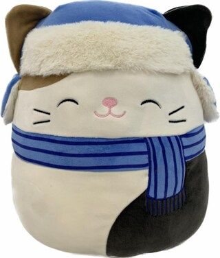 Jazwares Squish Brown and Black Calico Cat in Blue Scarf | Kroger