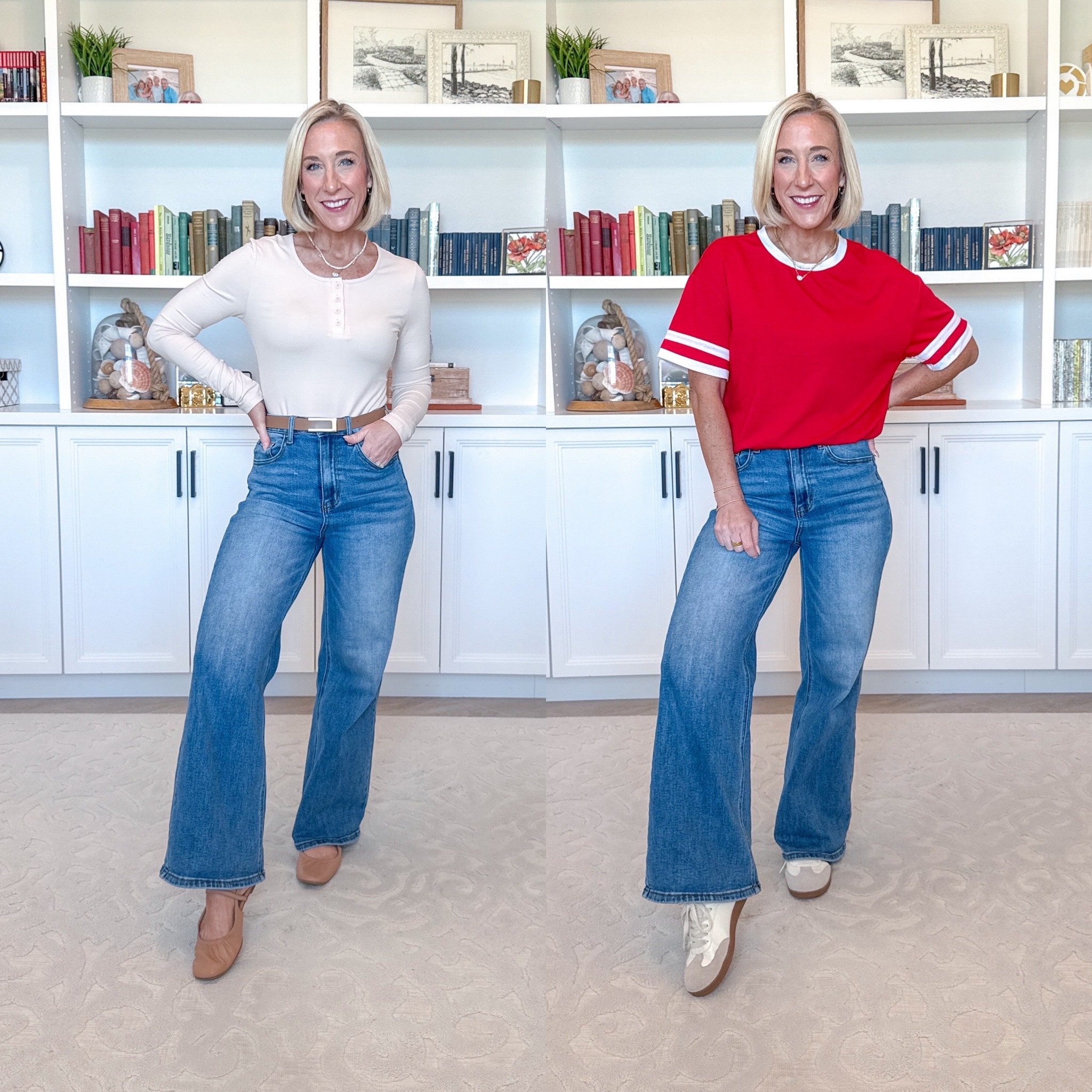 Amazon - 4 tops - from casual to date night. Long Sleeve Henley Slim Fit Shirt - size small. 10 colors.* Wide leg jeans - size 25. Loose Fit Short Sleeve Crew Neck Color Block T Shirt - size small. 26 colors. * Wide leg jeans - size 25.   ** All accessories and shoes linked as well. 

 

#LTKootd #LTKSeasonal #LTKOver40