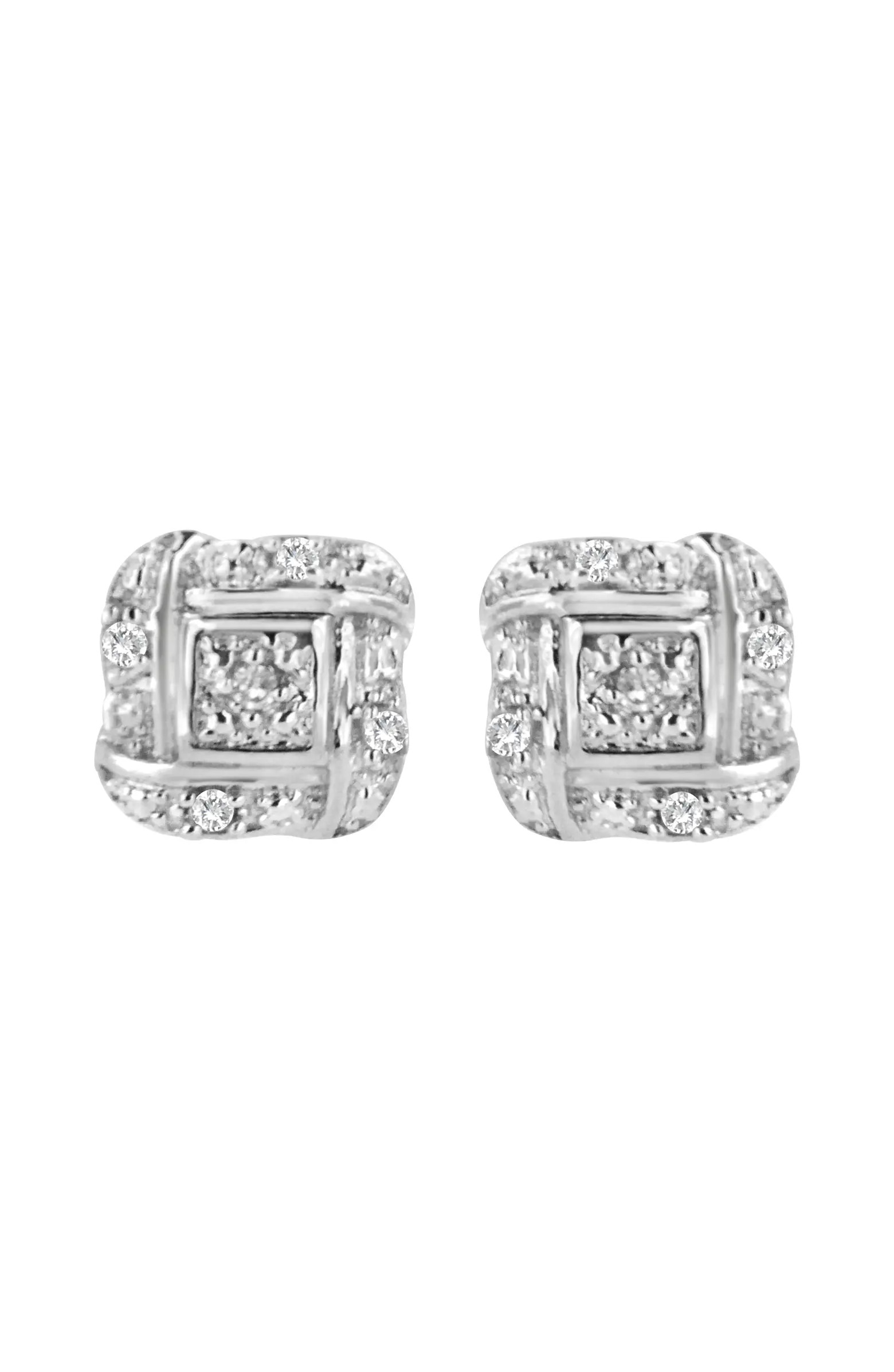 Haus of Brilliance Silver RoundDiamond Accent Swirl Square Knot Stud Earrings | Nordstrom | Nordstrom