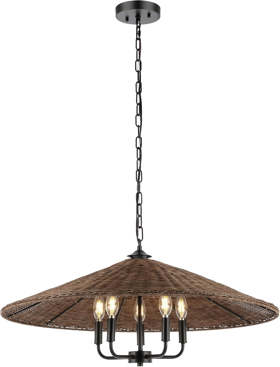 SAFAVIEH Lighting Collection Palmera Rattan Natural/Black 5-Light Adjustable Pendant Chandelier Hanging Light Fixture, Ideal for Dining Room, Kitchen Island, Foyer, Entryway (LED Bulbs Included) | Amazon (US)