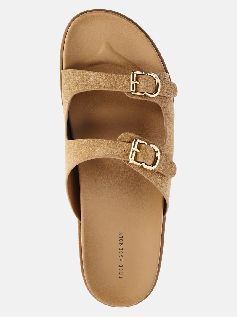 Free Assembly Women's Double Strap Footbed Slide Sandals | Walmart (US)