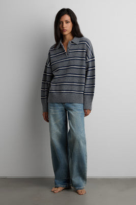 STRIPED POLO SWEATER Wine Stripe / Medium | OAK + FORT
