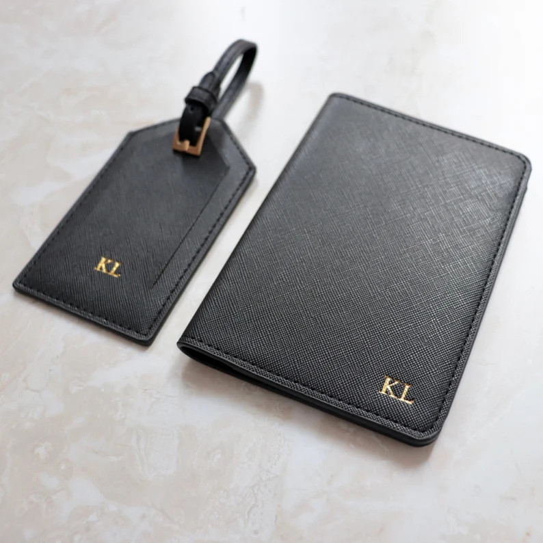 Personalized Black Leather Passport Holder and Luggage Tag, Custom Passport Cover and Luggage Tag... | Etsy (US)