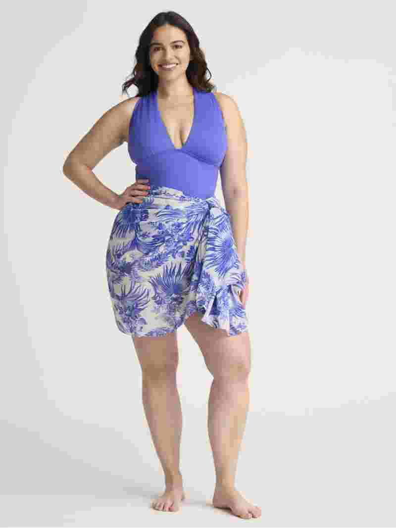 Time and Tru Women's and Women's Plus Plunge One Piece Swimsuit and Pareo Set, 2-Piece, Sizes XS-... | Walmart (US)