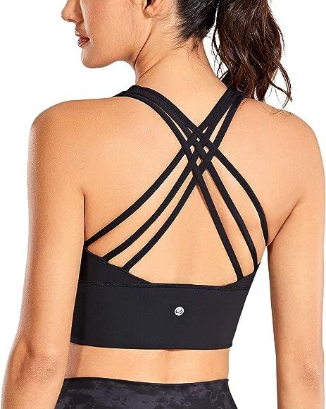 CRZ YOGA Women's Longline Strappy Sports Bras for Women Wirefree Padded Yoga Bras Cropped Tank Tops | Amazon (US)