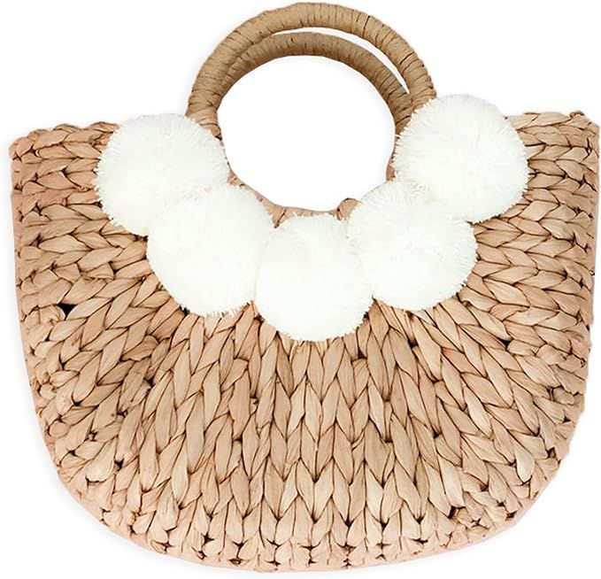 ModParty Boho Chic Straw Bag with Pom Poms Hand-Woven Sound Handle Purse Summer Beach Bag for Wom... | Amazon (US)