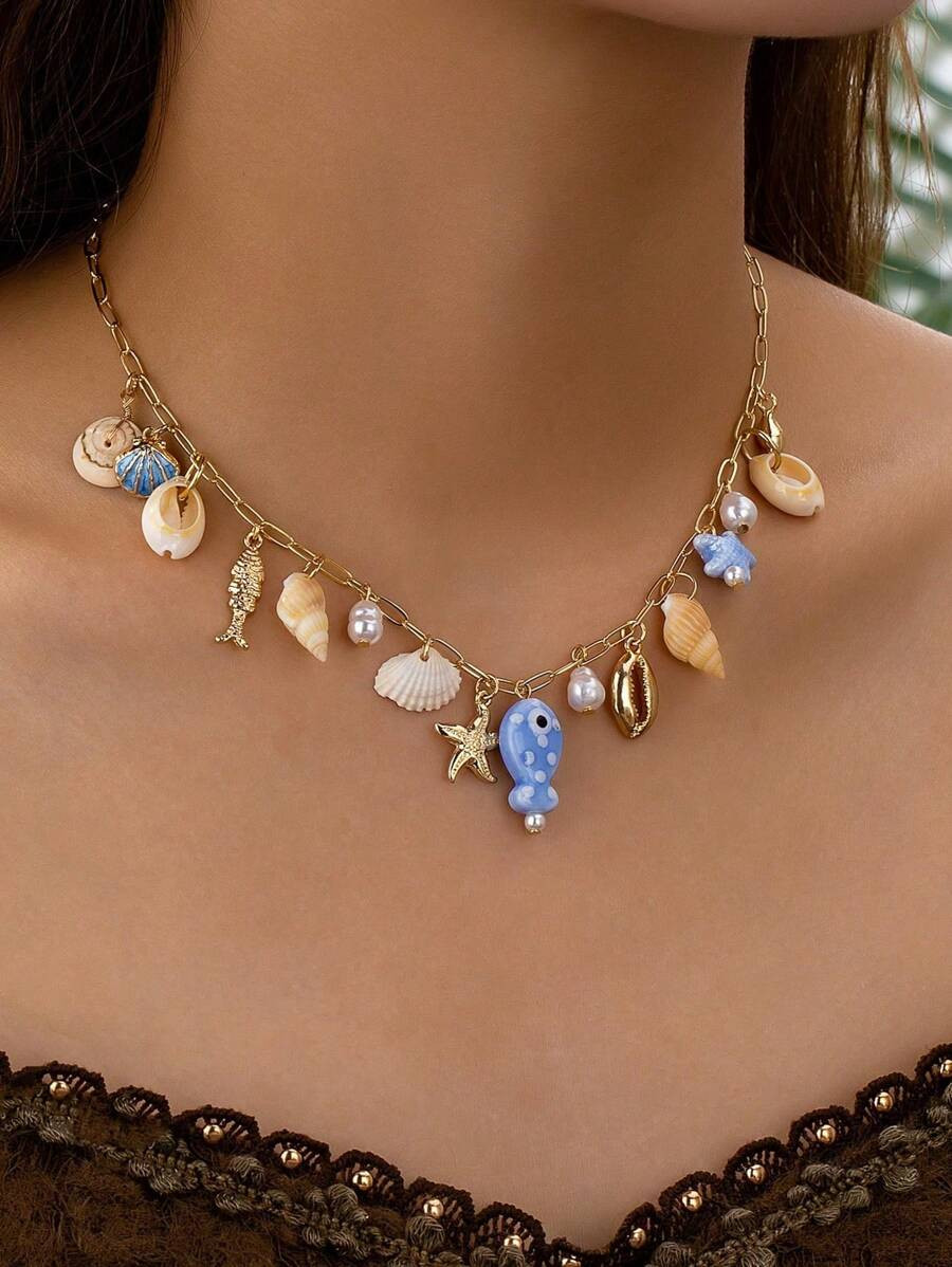 1pc Bohemian Style Starfish Pendant Necklace, Summer Beach Vacation | SHEIN