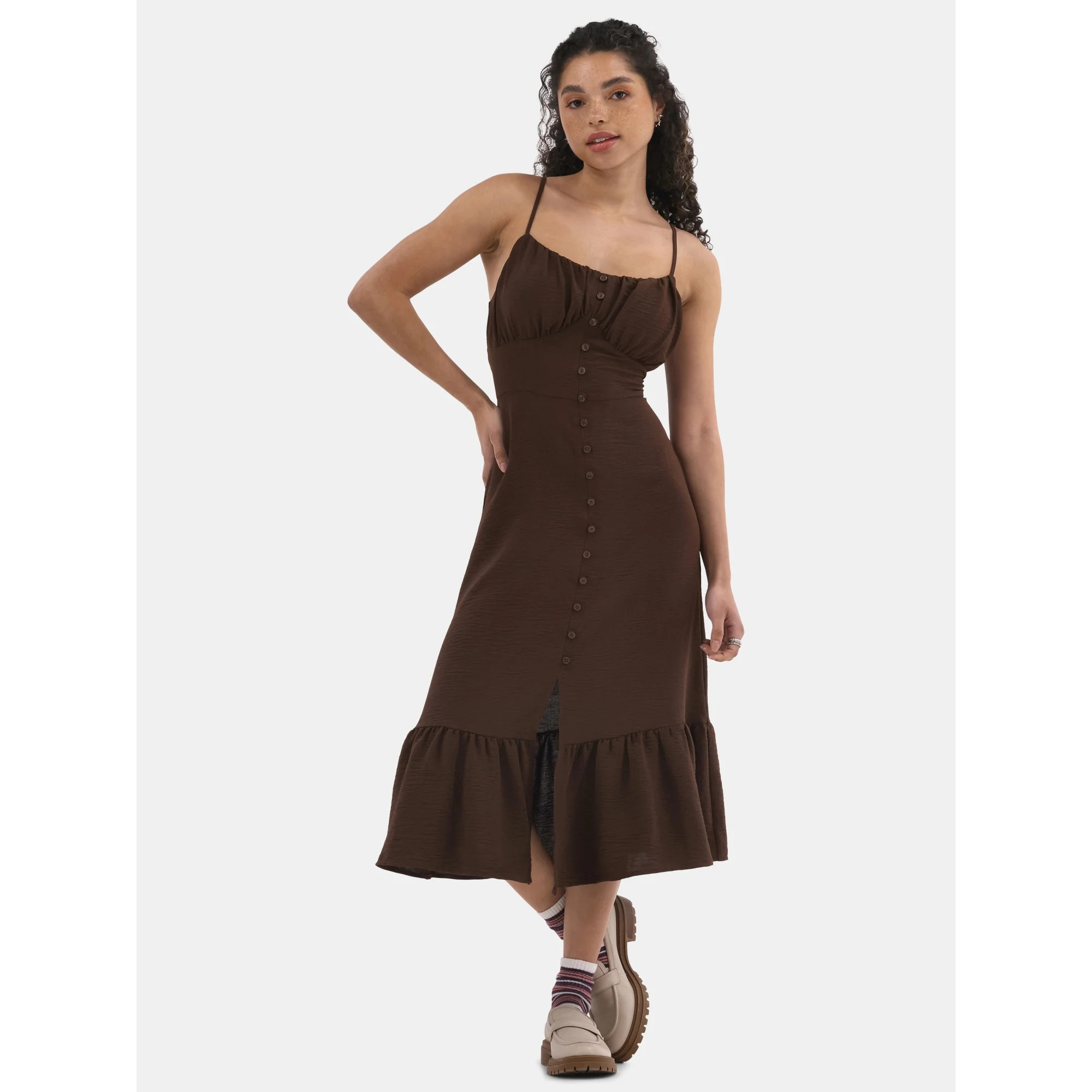 No Boundaries Cami Peasant Midi Dress, Women's | Walmart (US)