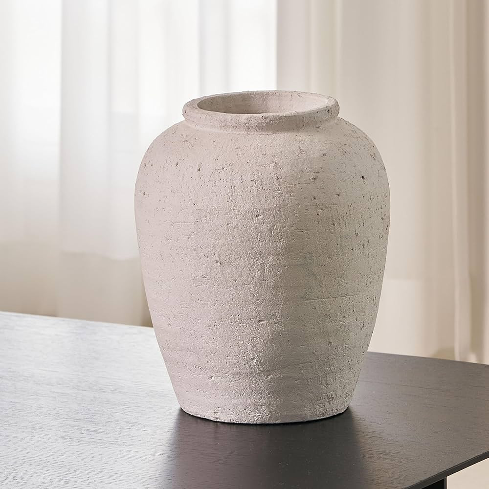 LB2 Large White Ceramic Vase, 11.8" Tall Zen Style vase, Terra Cotta Pitcher Vase, Distressed Far... | Amazon (US)