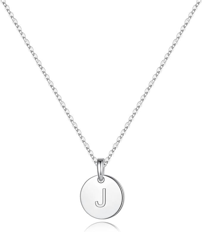 S925 Sterling Silver Initial Necklaces for Women Girls, Dainty Disc Letter Necklace Silver Initia... | Amazon (US)