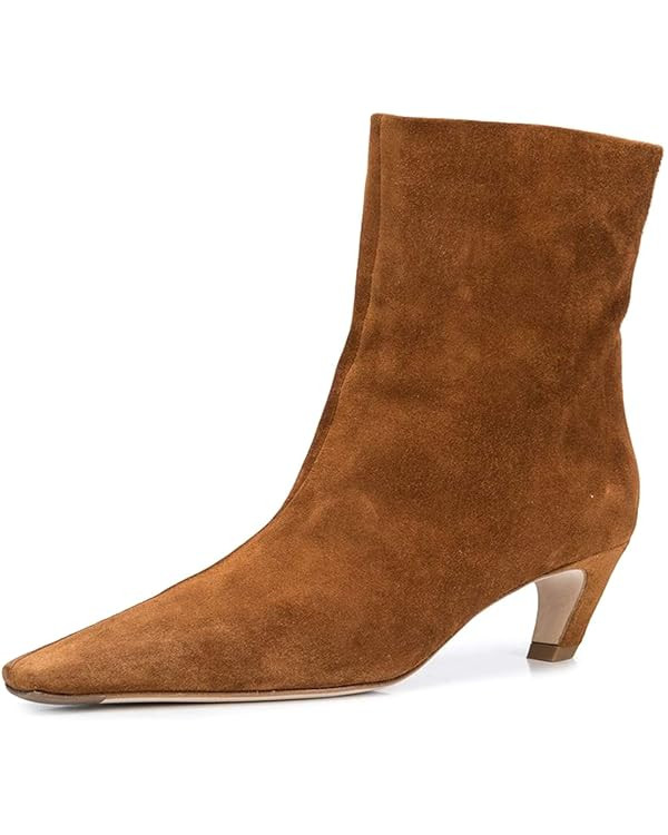 FSJ Women Square Toe Comfort Kitten Low Heel Ankle Boot Pull On Bootie Winter Faux Suede Casual D... | Amazon (US)