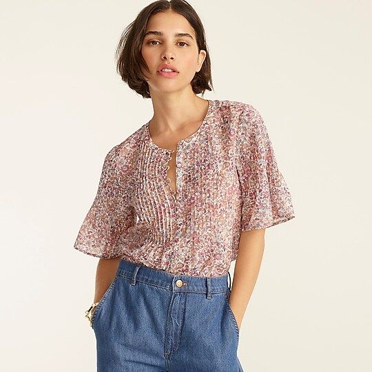 Silk cotton voile pintuck top in blooming floral | J.Crew US