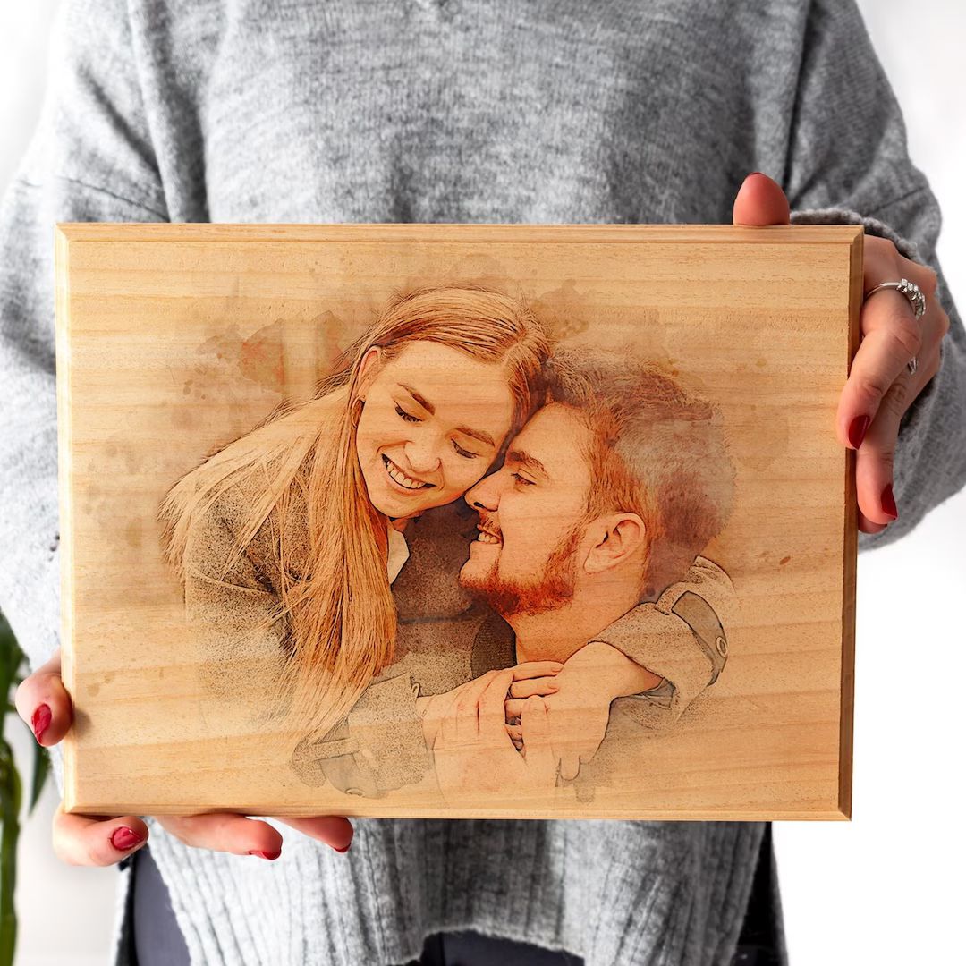 Custom Photo on Wood Engraved Photo on Wood With Watercolor - Etsy | Etsy (US)