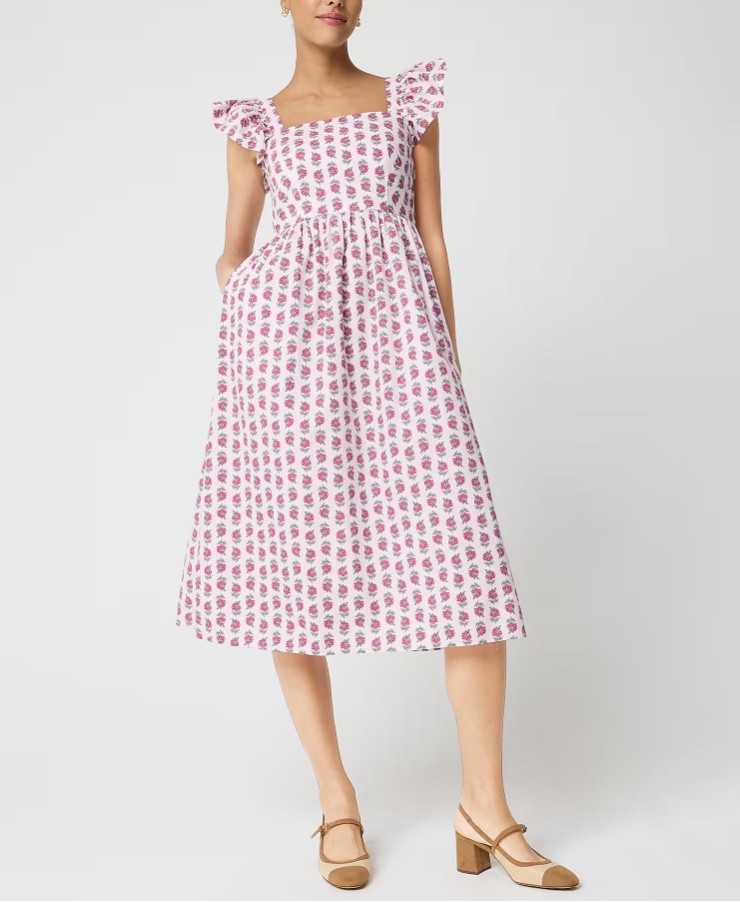 Pink patterned ruffle sleeve midi dress
Spring outfit 
Easter dress 

#LTKSeasonal #LTKSaleAlert