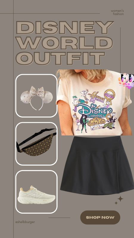 Trendy Disney World outfit 

Disney Channel original shows graphic tee shirt 
Sculpt lined wrap tennis skirt skort
Champagne pearl satin mouse ears
Disney Mickey print Fanny pack
New Balance walking sneakers 

#LTKStyleTip #LTKTravel #LTKSummerSales